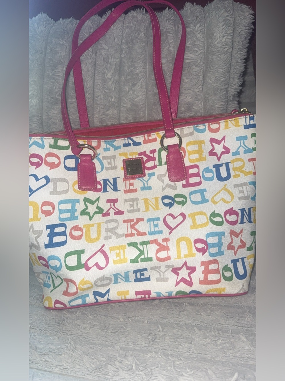 Dooney & Bourke White Leather Logo Scribble Tote